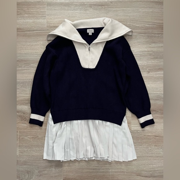 Anthropologie Maeve Women’s Flat White Varsity Sweater Twofer Mini Dress - XS - Picture 3 of 8